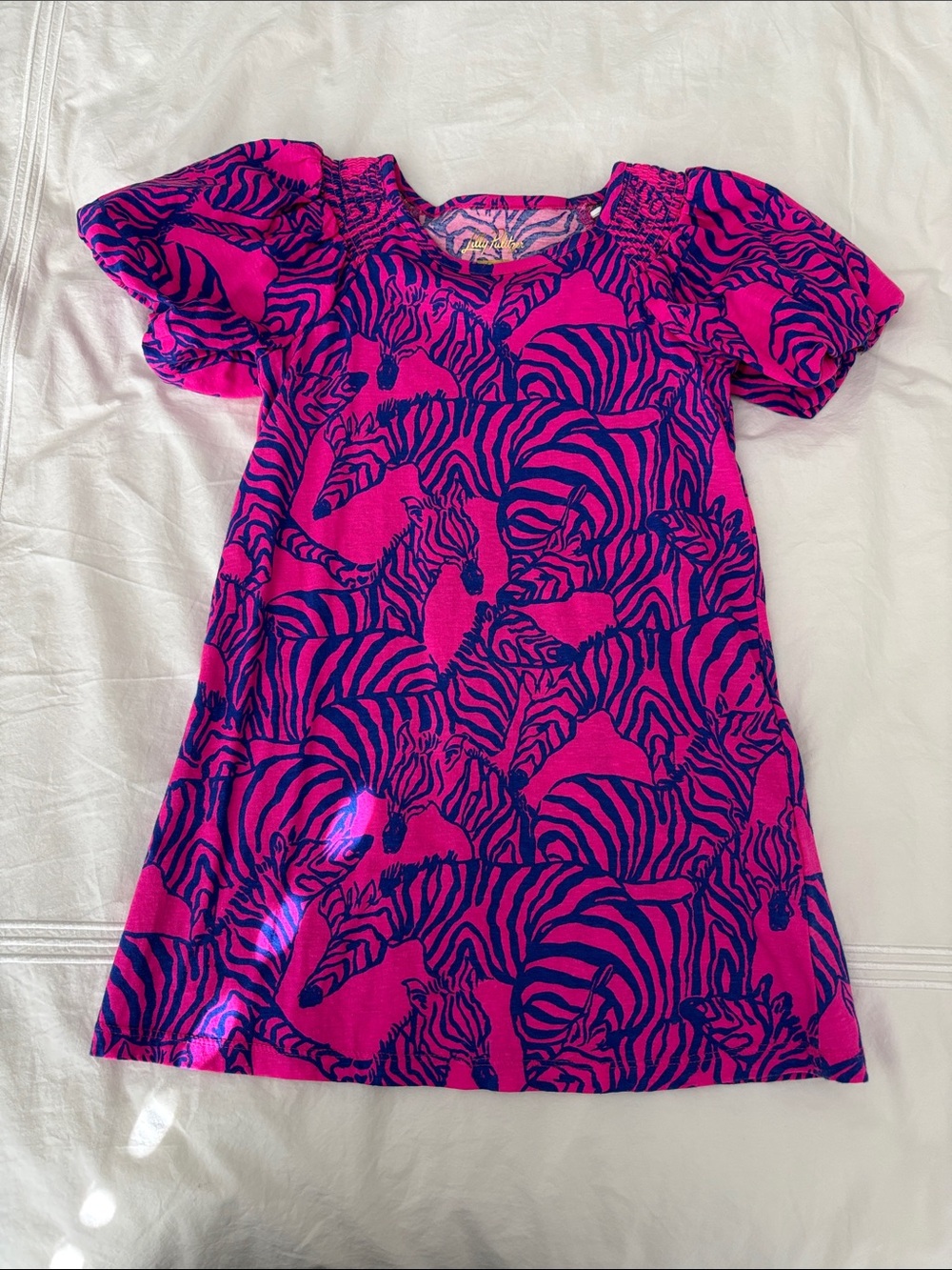 Lilly Pulitzer Girls Short Sleeve Dress - Hot Pink & Navy Zebra Print